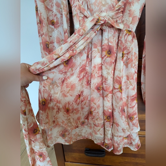 Express Floral Ruffle Wrap Front Romper - Picture 3 of 9